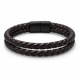 SEYOR men’s coffee-brown double-braided leather bracelet with a matte black magnetic clasp on a white background.