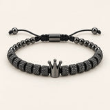SEYOR men's adjustable gunmetal bead bracelet with textured barrel beads and a crown centerpiece