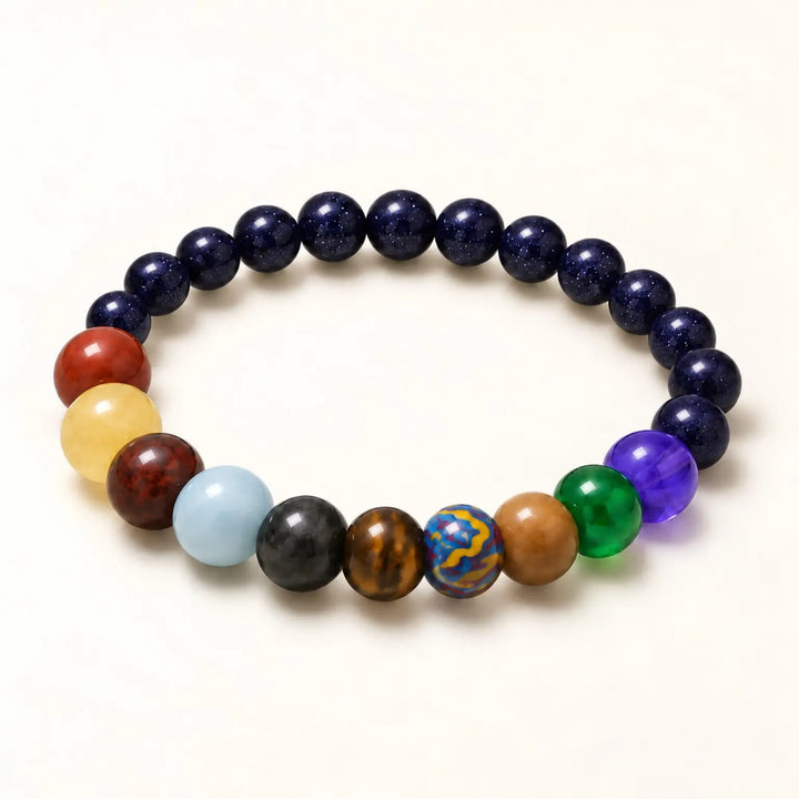 SEYOR men's solar system bracelet with dark blue starry beads and multicolor planet-inspired stone beads