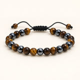 SEYOR men's adjustable bracelet with polished brown tiger eye beads and faceted hematite accents