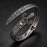 Men’s silver-tone sword stainless steel bracelet angled view