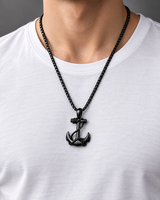 SEYOR men’s black anchor pendant necklace with rope 