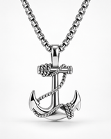 Man wearing the SEYOR silver rope-wrapped anchor pendant necklace 